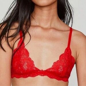 Free People We are HAH Chi Floral Lace Bralette Red M Wireless Sexy Feminine NWT